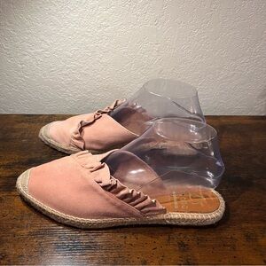 KANNA Made in Spain Pink Suede Ruffle Espadrille Mules